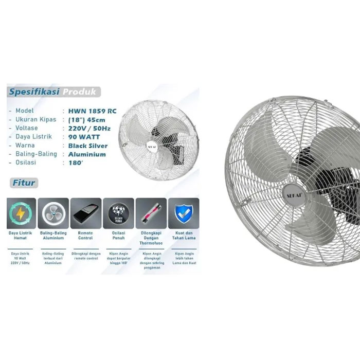 Sekai Kipas Angin Dinding Wall Fan Tornado 18 Inch - HWN 1859 RC | HWN1859RC